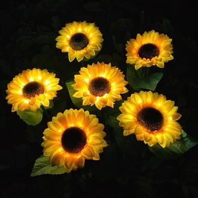 Garden Decorative Outdoor LED Landscape Ground Plug-in Sunflower Solar Powered Flower Stake Lights