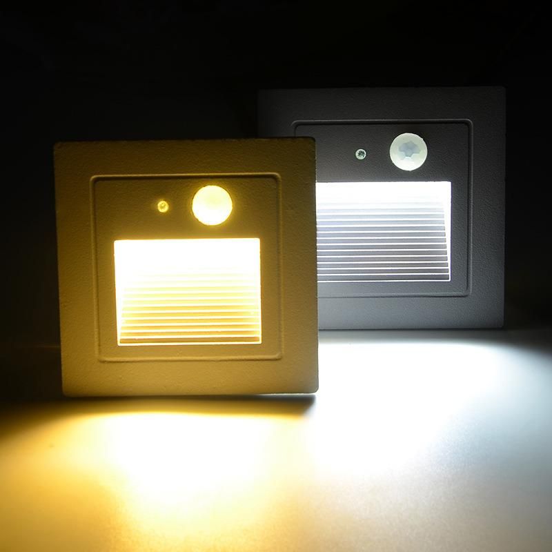 LED Under Cabinet Light Modern Smart PIR Motion Sensor Photosensitive 86*86 Square 3W LED Stair Step Wall Lights for Kitchen