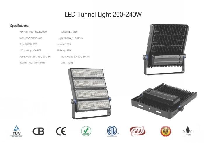 240 Watt 240W 135lm/W 4 Modules High Mast Tunnel LED Flood Light Outdoor