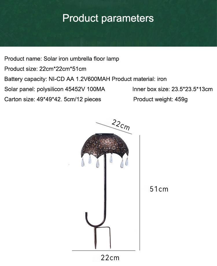 LED Solar Outdoor Whatproof Umbrella Lights Lawn Insertion Lights Decorative Iron Hollow Garden Lights