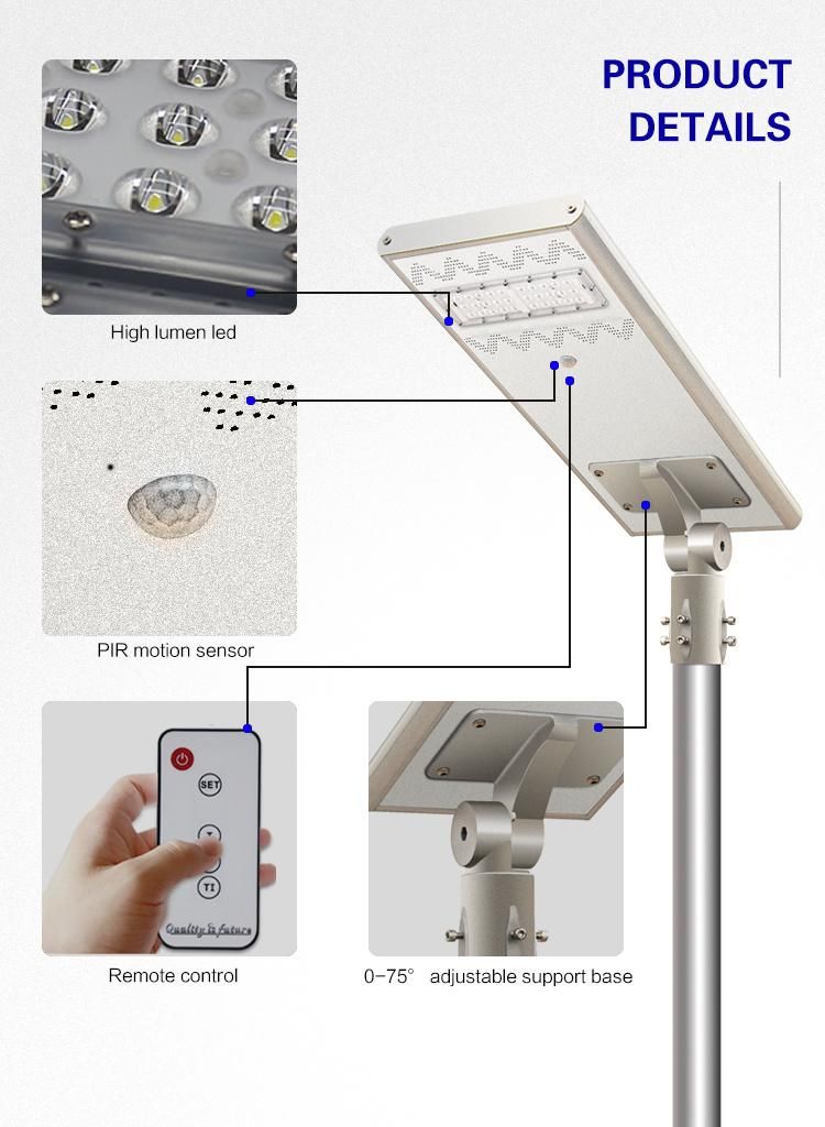 Solar Powered Energy Saving All in One Integrated Outdoor Lighting Fixture 50W 80W 100W Solar LED Street Light