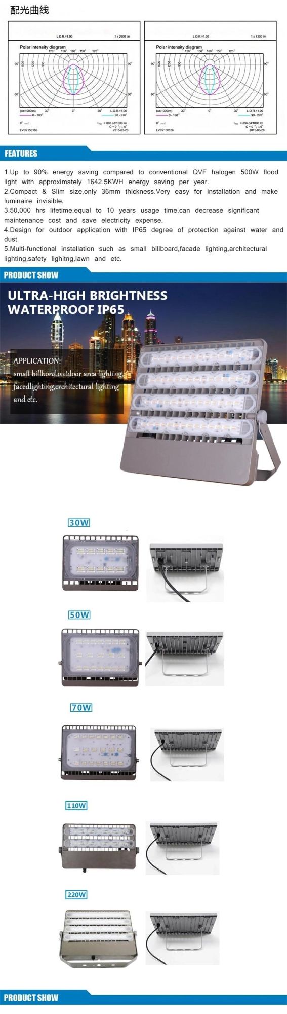 Hpzm LED Flood Lamp SMD 30W/50W/100W/110W/220W