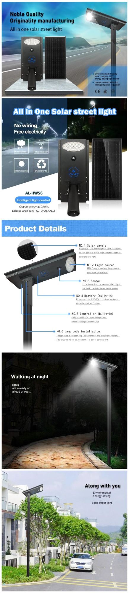 Professional Factory Direct 56W Integrated All-in-One Outdoor Solar LED Street Light with 12 Years Experience