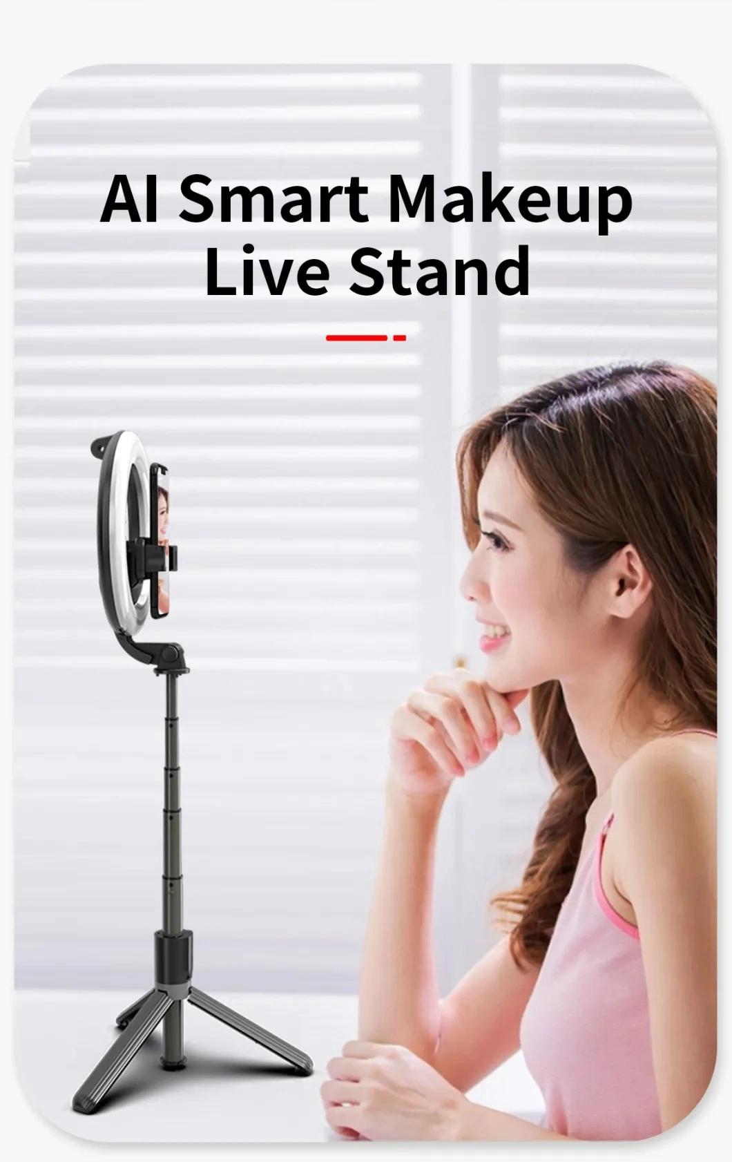 Wireless Bluetooth Selfie Stick Tripod with LED Ring Fill Light Live Broadcase Tiktok Selfei Shutter Holder L07