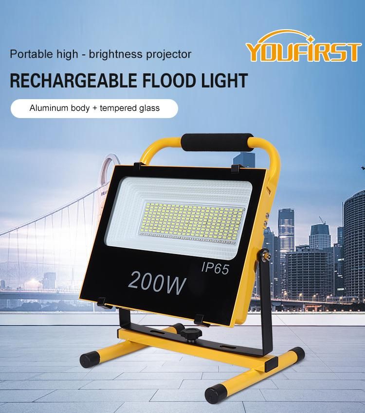 Outdoor Waterproof IP65 Portable 100W 200W Rechargeable Portable Floodlight