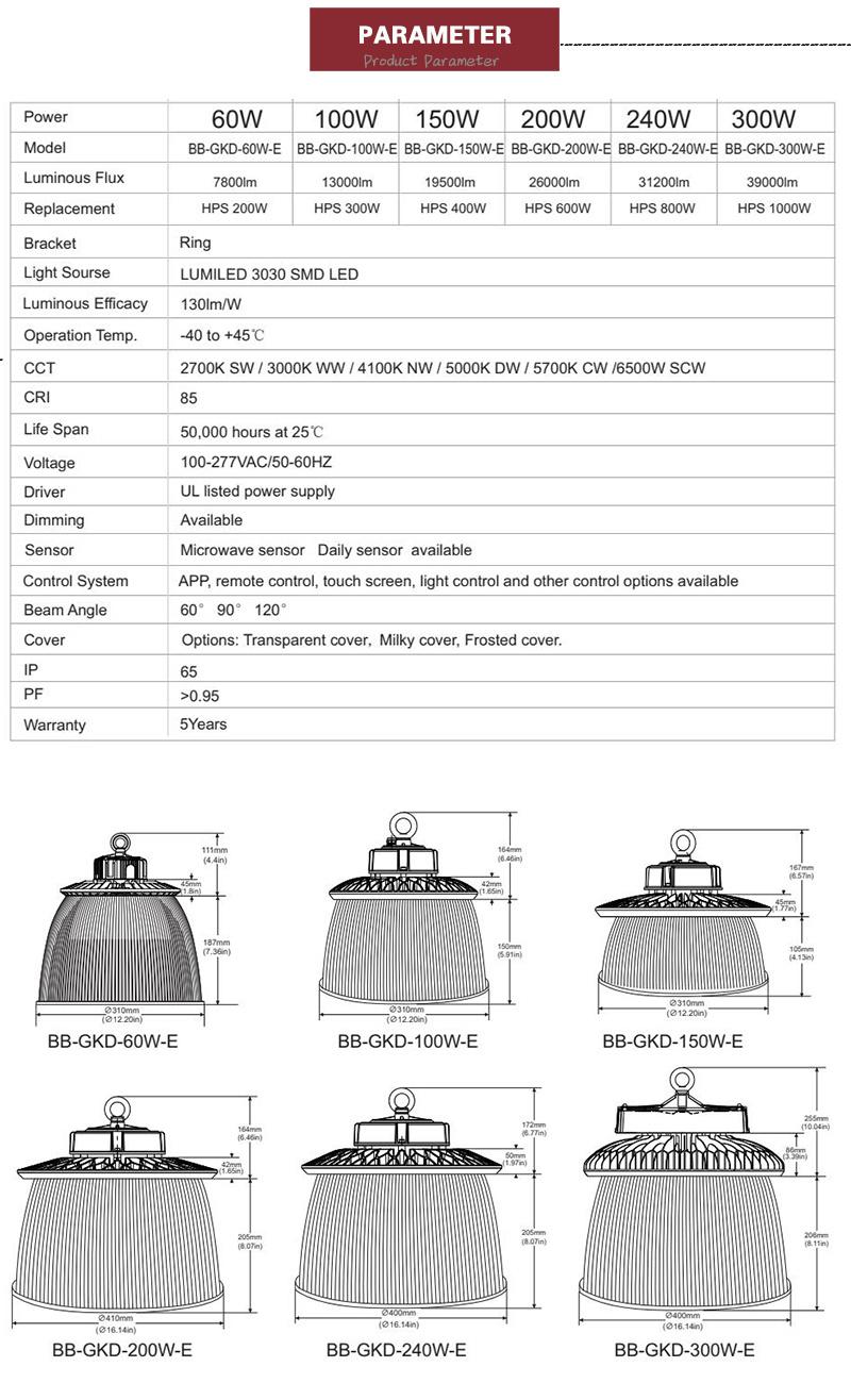 240W LED Warehouse Light Warehouse High Bay Warehouse Lighting Fixtures