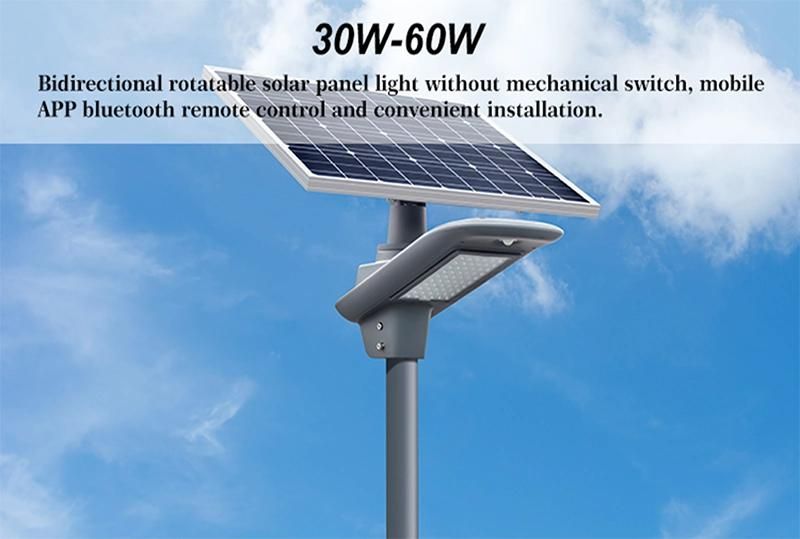 Outdoor Split Road Detached Solar Powered Remote Control Dusk to Dawn Work LED Solar Street Light Mobileapp Bluetooth Remote Control and Convenient Installation