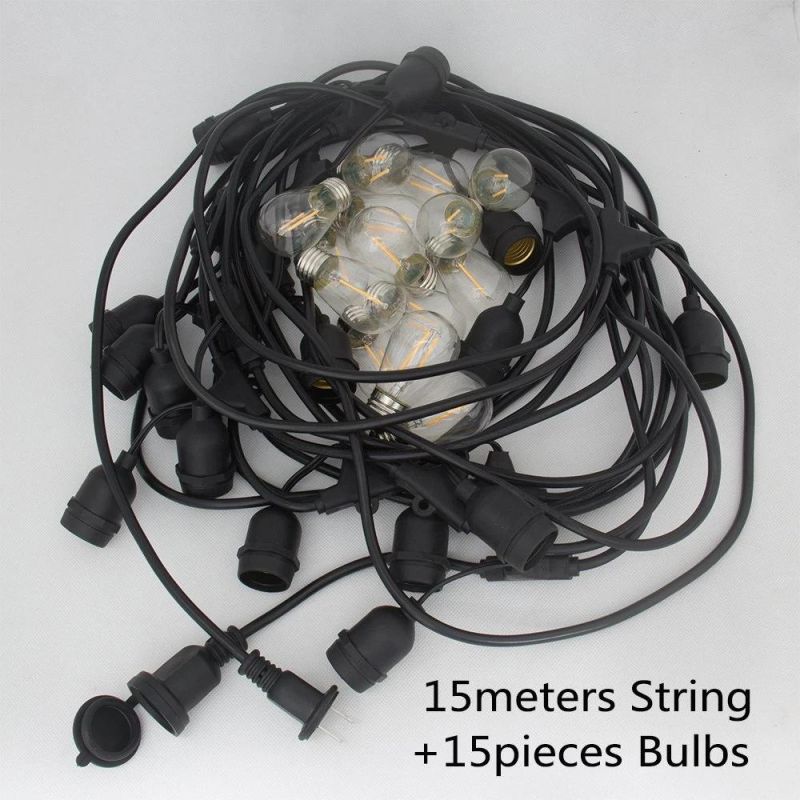 15m 15PCS Bulbs Weatherproof S14 LED Bulb String Lights for Patio