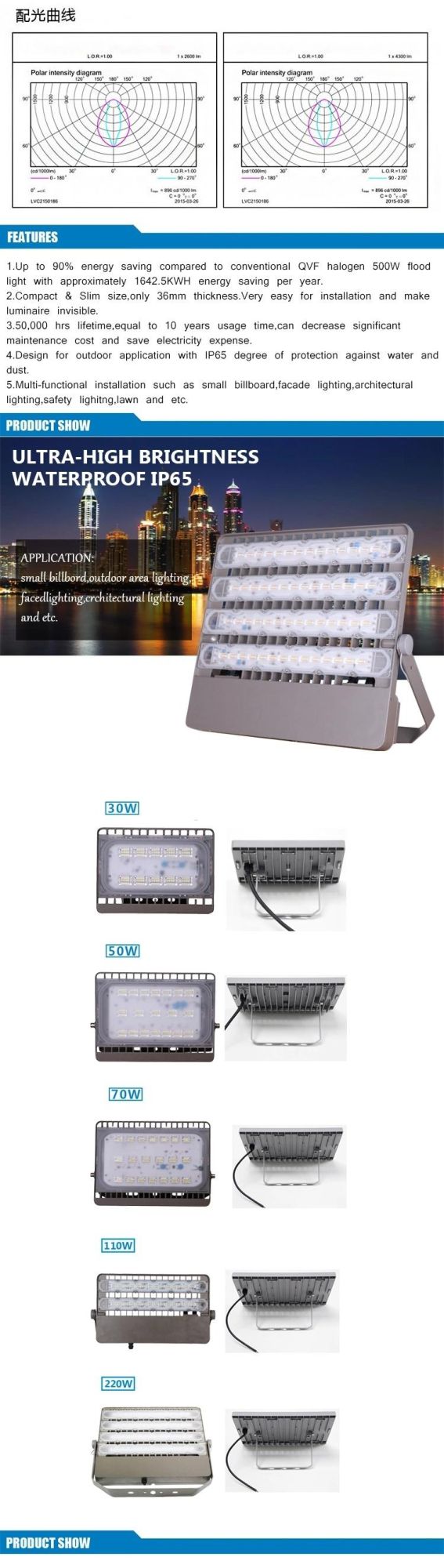 New Design LED Flood Light 100W with 3 Years Warranty