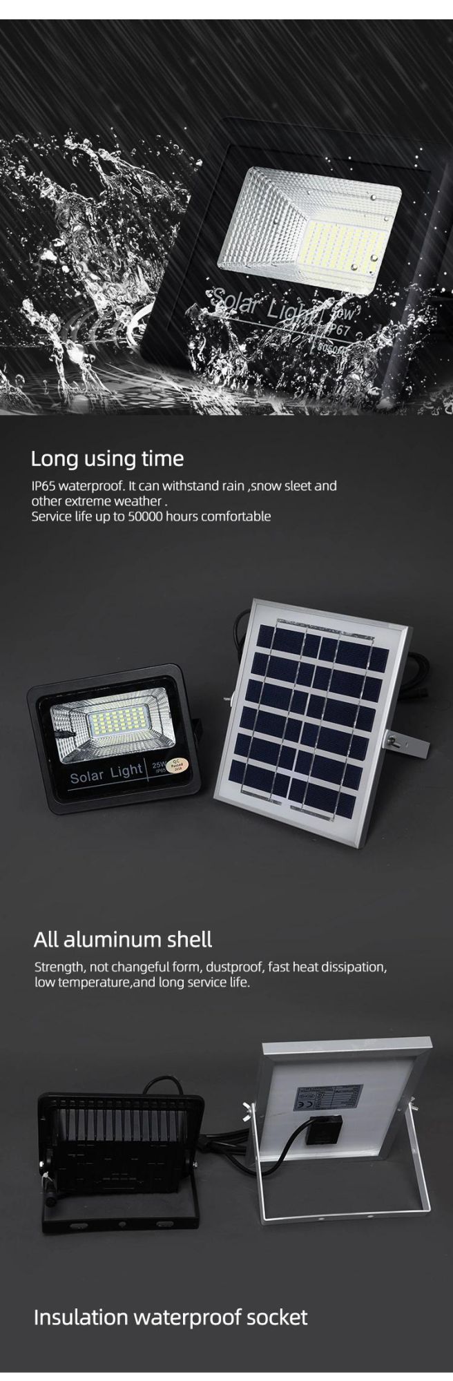 Reflectores 50W Motion SMD Rechargeable Solar Flood Lamp with 300W Panel Flood Light
