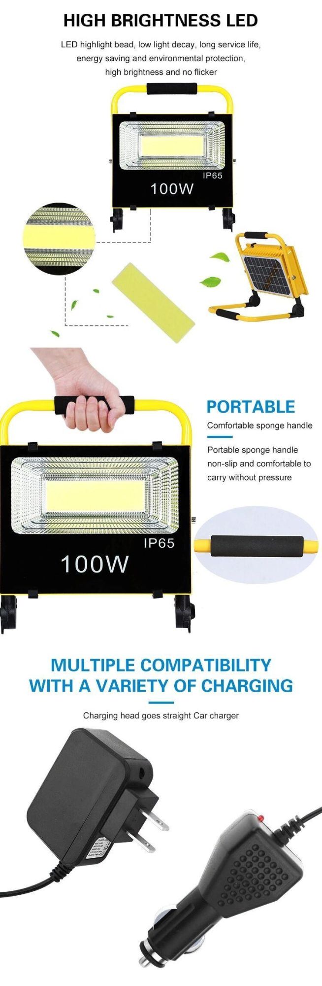 Aluminum Waterproof IP65 Portable SMD 100W All in One Solar LED Flood Light