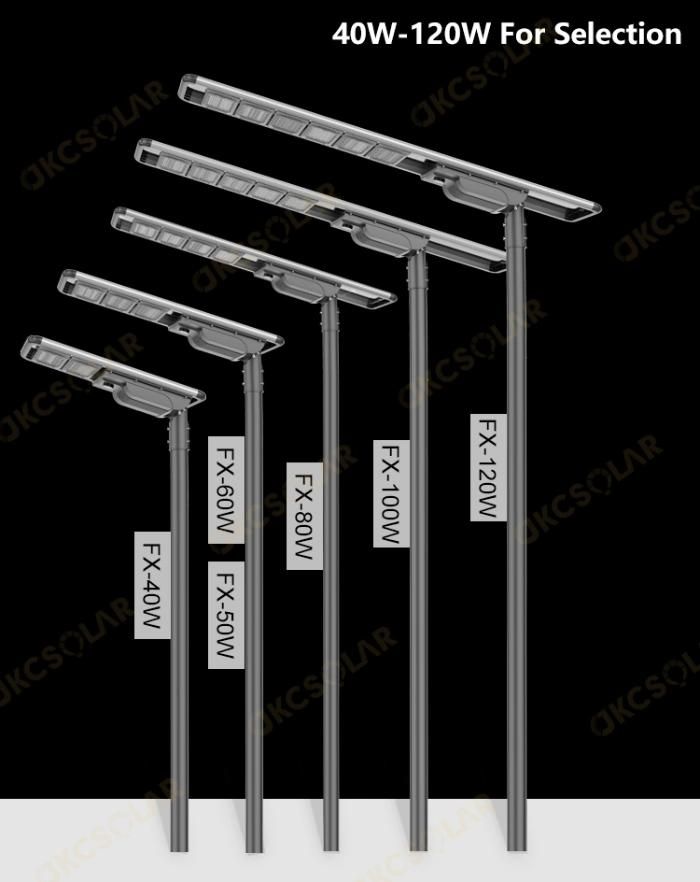 Built in Battery Integrated 170lm/W Solar Area Lighting 80W LED Street Light Fixture