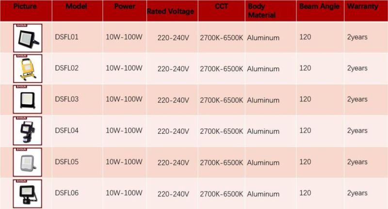 High Power SMD 20W 30W 50W 70W 100W Ce RoHS LVD Outdoor LED Flood Light with Black Housing