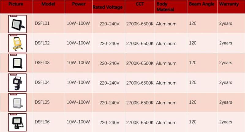 High Power SMD 20W 30W 50W 70W 100W Ce RoHS LVD Outdoor LED Flood Light with Black Housing