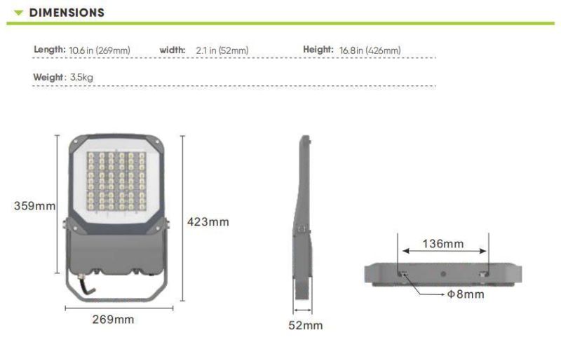 Outdoor Lighting IP66 Stadium High Lumen 170lm/W 100W LED Flood Lighting