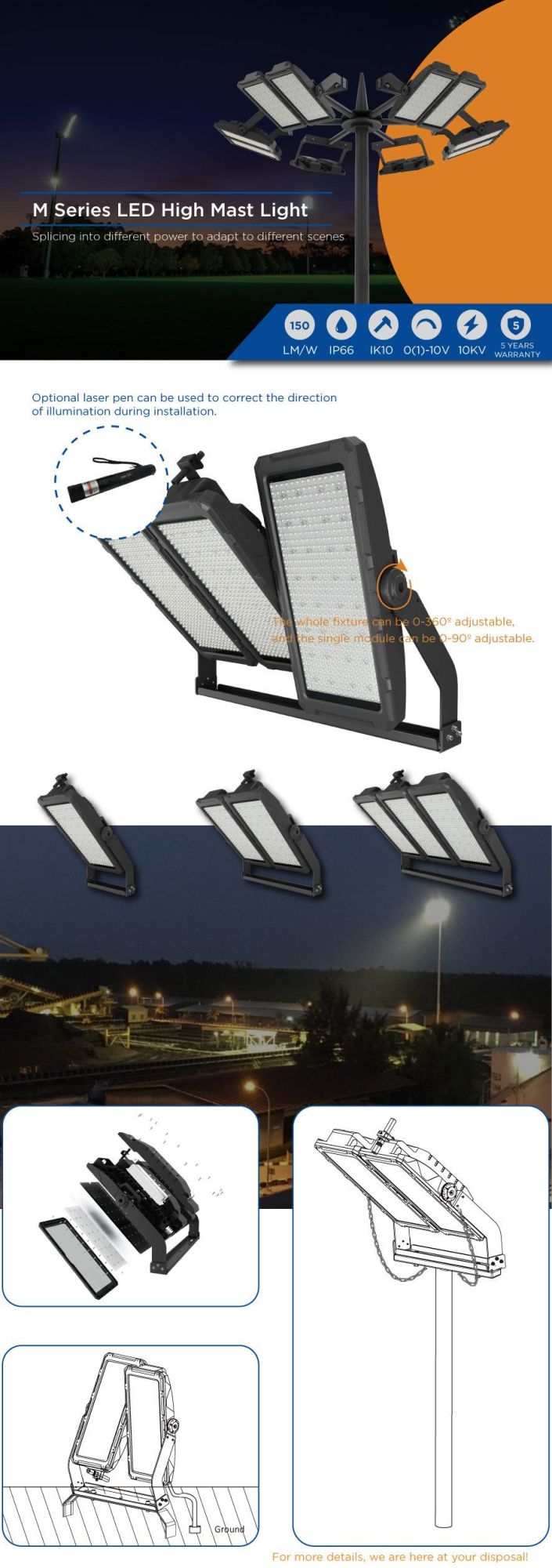 840W Stadium LED Lighting 126000lm High Mast Lights for Aairport