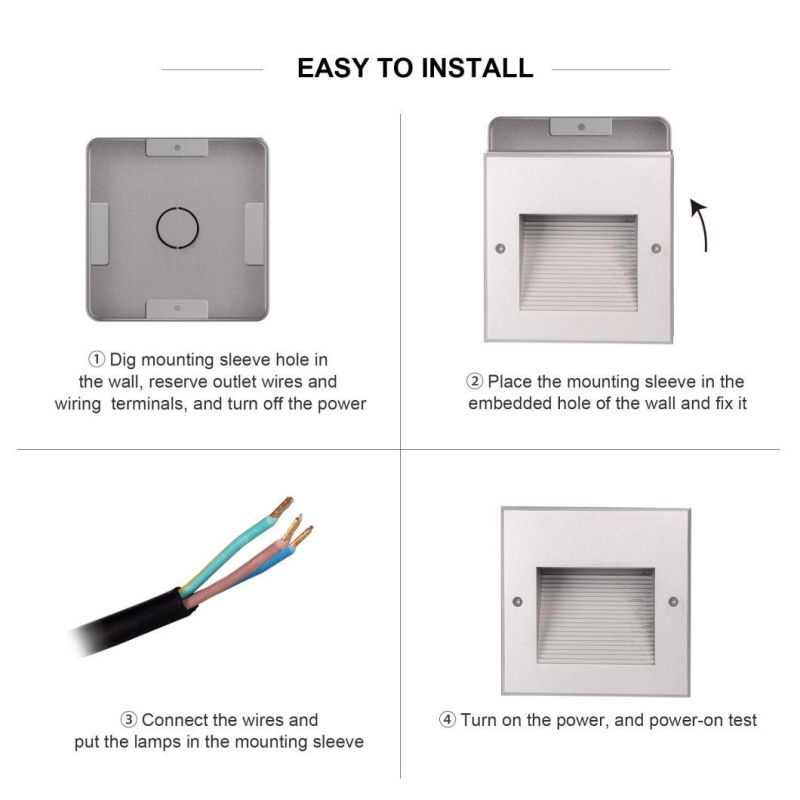 LED Step Light Die-Casting Aluminum Housing 2W 6W Stairway Light with Mounting Sleeve