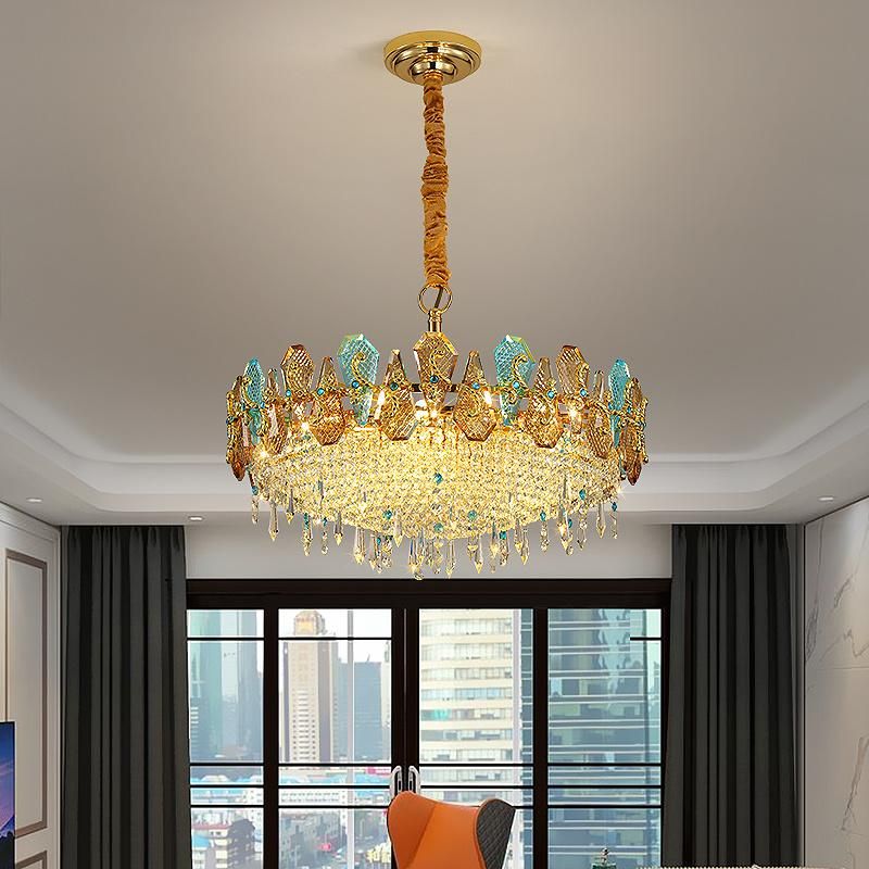 2022 Decorative Living Room Gold Hanging Pendant Lighting Fixture Colorful Crystal Stone Chandelier
