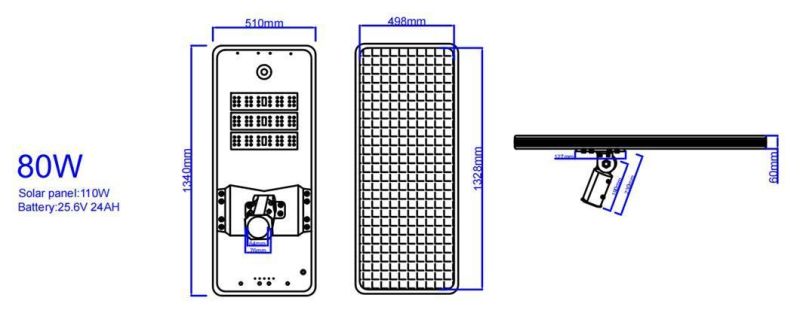 High Lumen Energy Saving IP65 Waterproof Outdoor 80W Adjustable All in One Solar Street Light