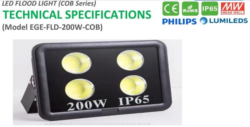 IP65 Waterproof Rank 200W COB LED Flood Light