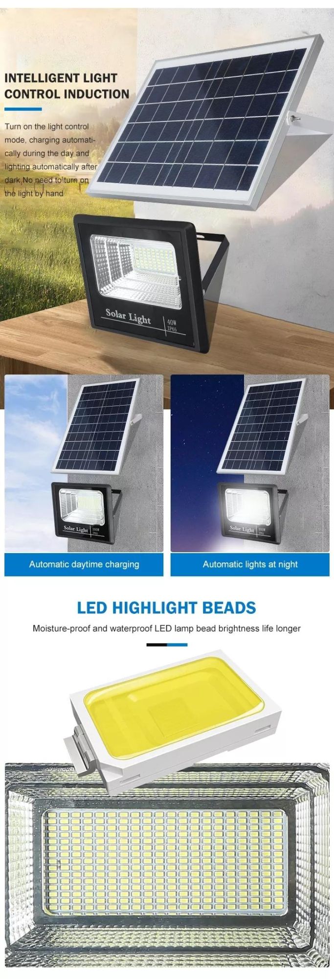 Competitive Price Time Control High Quality 40W LED Solar Powered Flood Light with Long Lifespan