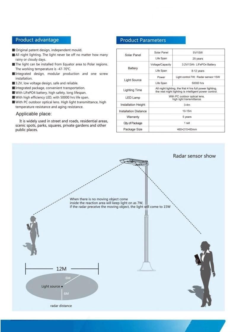 White Color Temperature and LED Light Source All in One Solar LED Street Light at The Motel