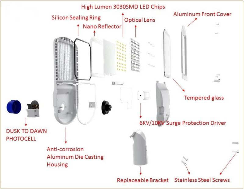 150W Die-Casting Aluminum Isolated AC100-265V 80-145degree Beam Angle LED Streetlight