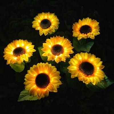 Outdoor Waterproof LED Solar Powered Sunflower Lawn Lights for Patio Garden Yard Pathway Decoration Lamp