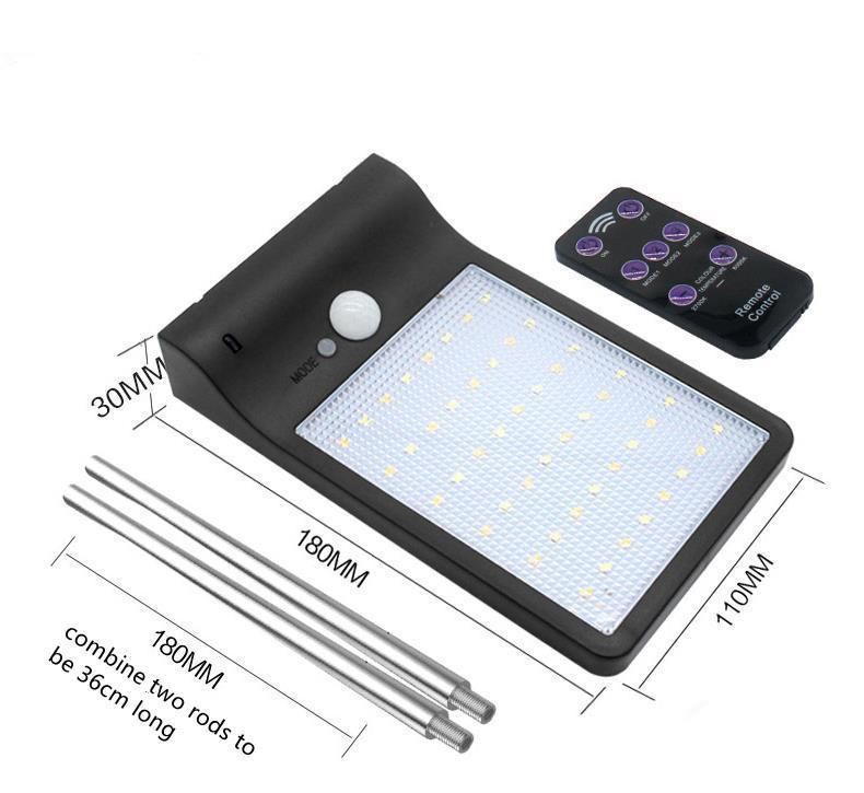 Outdoor LED Solar Street Security Flood Light IP65 Waterproof Auto on/off Dusk to Dawn Timer with Remote and Bracket for Yard