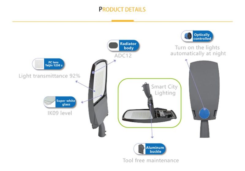 IP66 100W 120W 150W 180W 200W 250W 300W 130/160 Lm/W Smart Lighting 3030/5050 LED Street Light