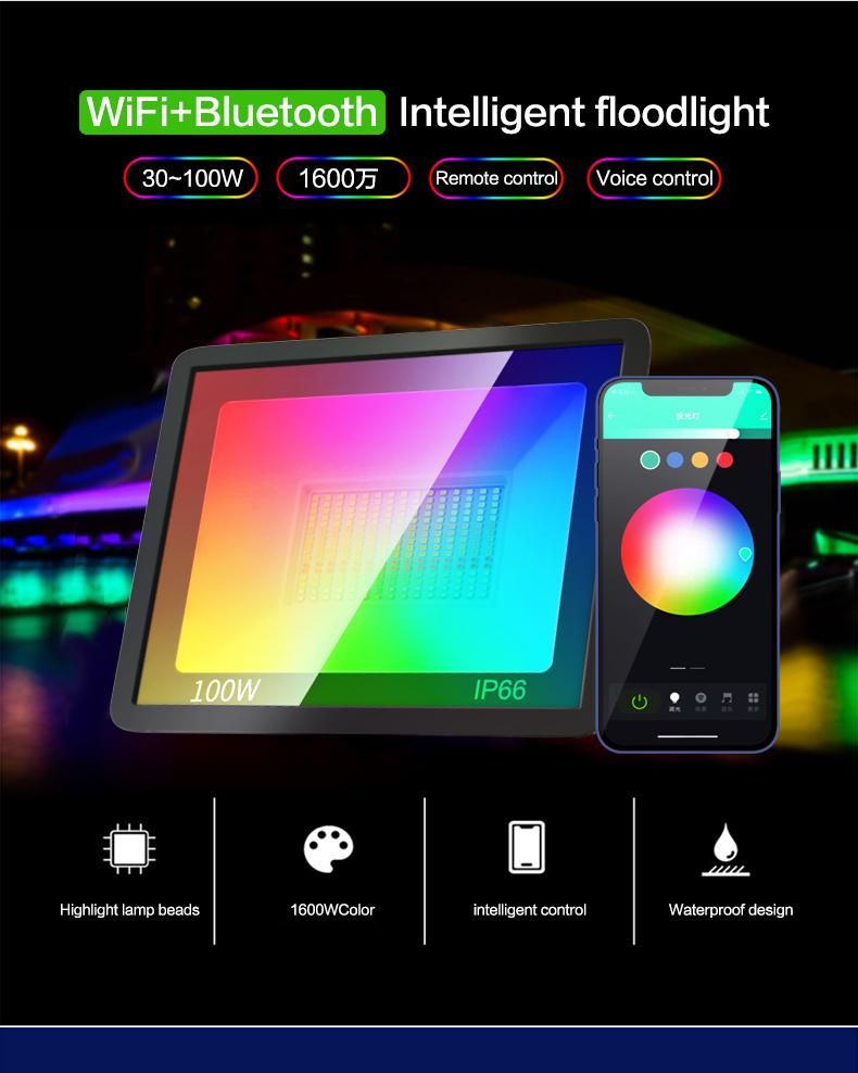 High Brightness Outdoor Waterproof Stadium Tuya Smart Floodlight 100W Solar LED Flood Light