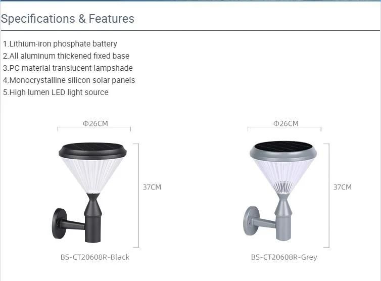 Bspro Wall Park Aluminum Material Hot Sell IP65 High Quality Solar Garden Lights