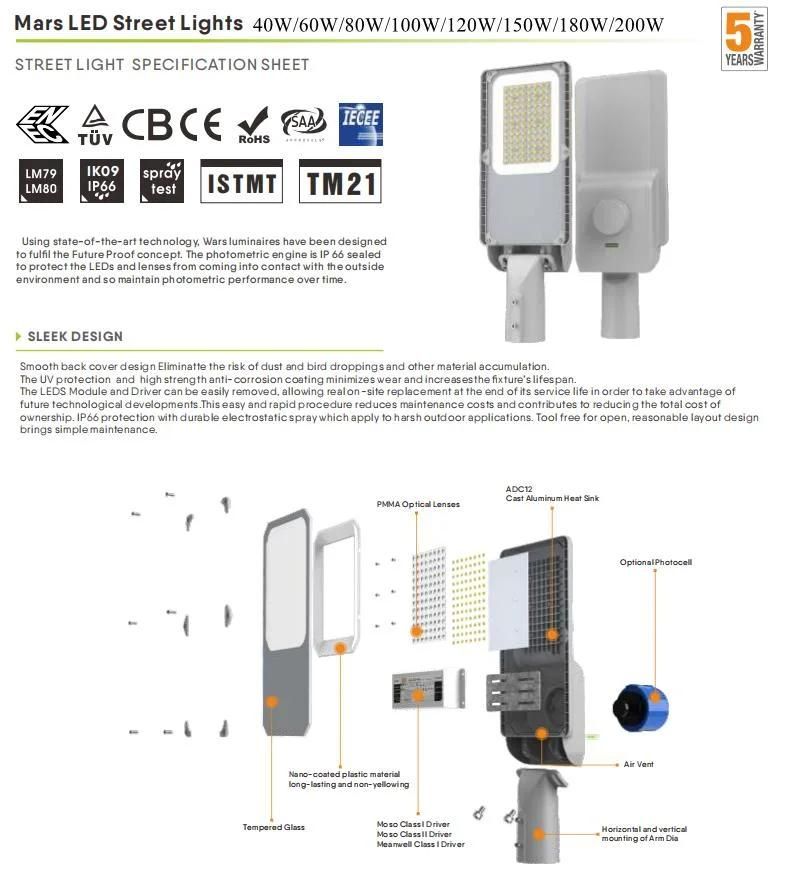 IP66 Tempered Glass Street Lights for Area Lighting LED Street Light Factory