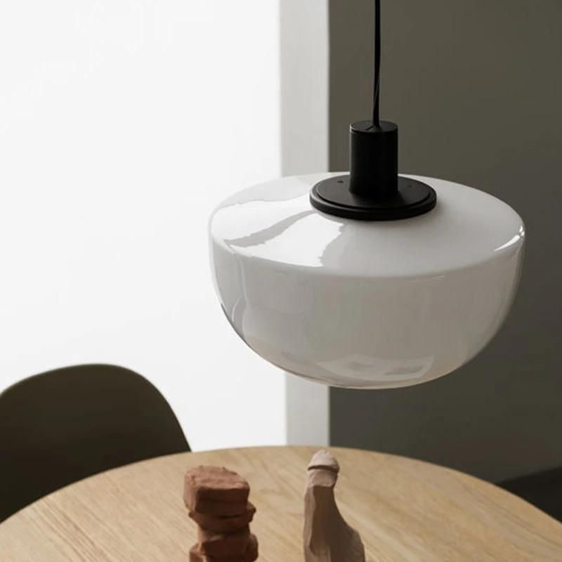 2022 Modern LED Single Dining Room Bedroom White Glass Hanging Pendant Light