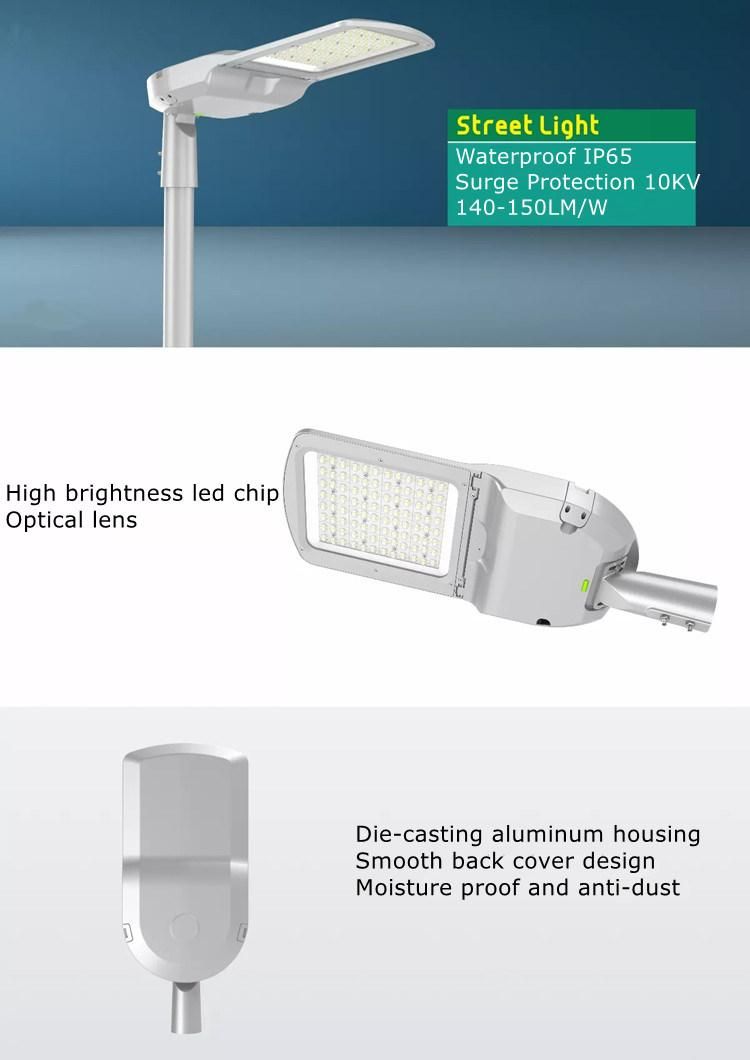 SPD10kv Waterproof IP65 CRI>80 Professional Light Distribution 100W LED Streetlight