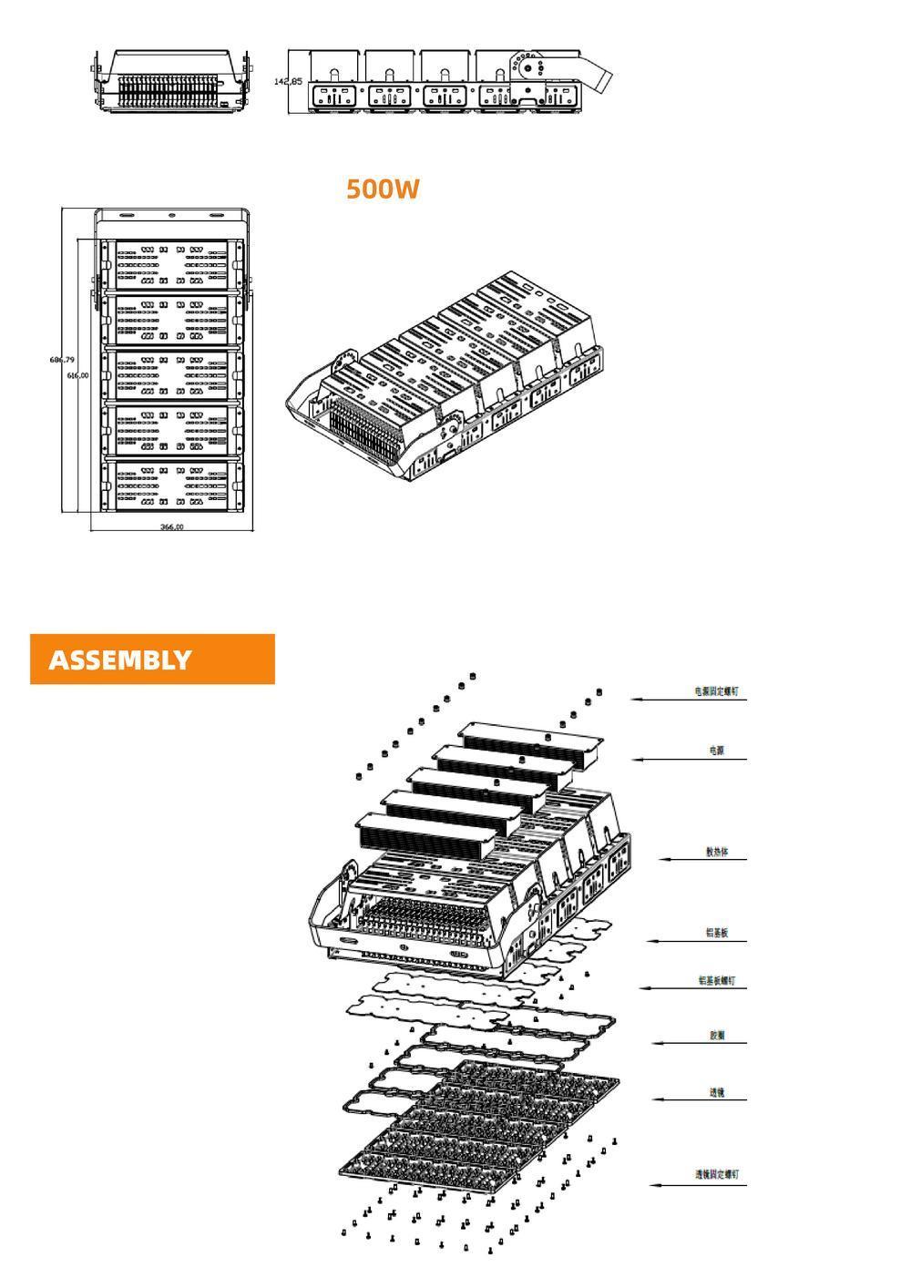 100W to 500W Outdoor Waterproof LED Stadium Flood Lights 90 Degrees 20 Degrees Beam Angle for Parking Lot Tunnel Billboard Industrial Lighting