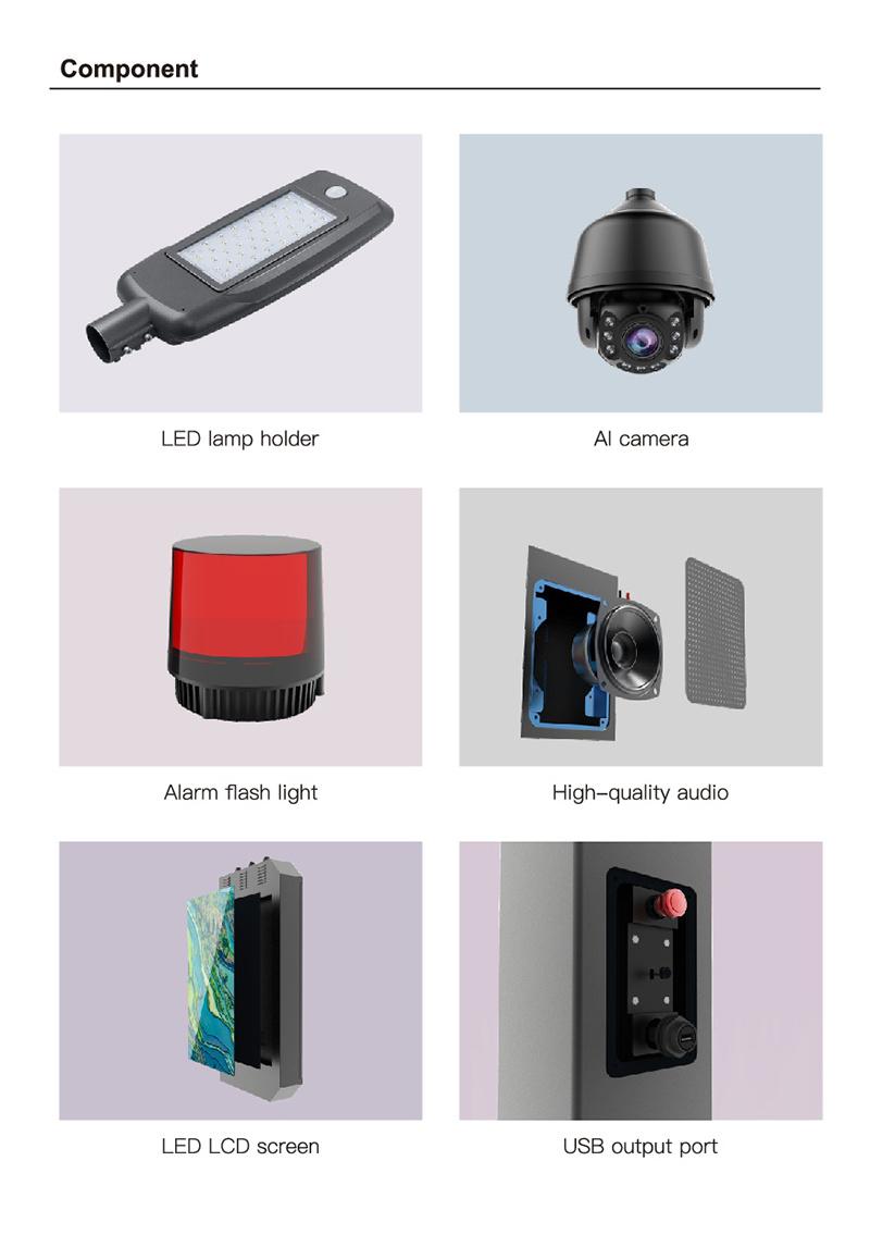 Smart Light Pole Street Light All in One CCTV Camera Pole with Environmental Monitoring System / Charging System (USB 5V, charging pile)