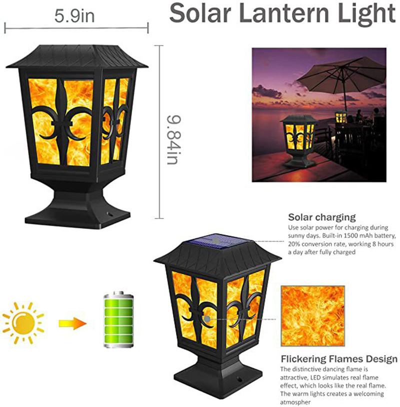 Outdoor IP 65 Factory Outdoor Solar Wall Lights Fire Flame Waterproof Garden Lamp LED Outdoor Wall Lamps Solar Power Station