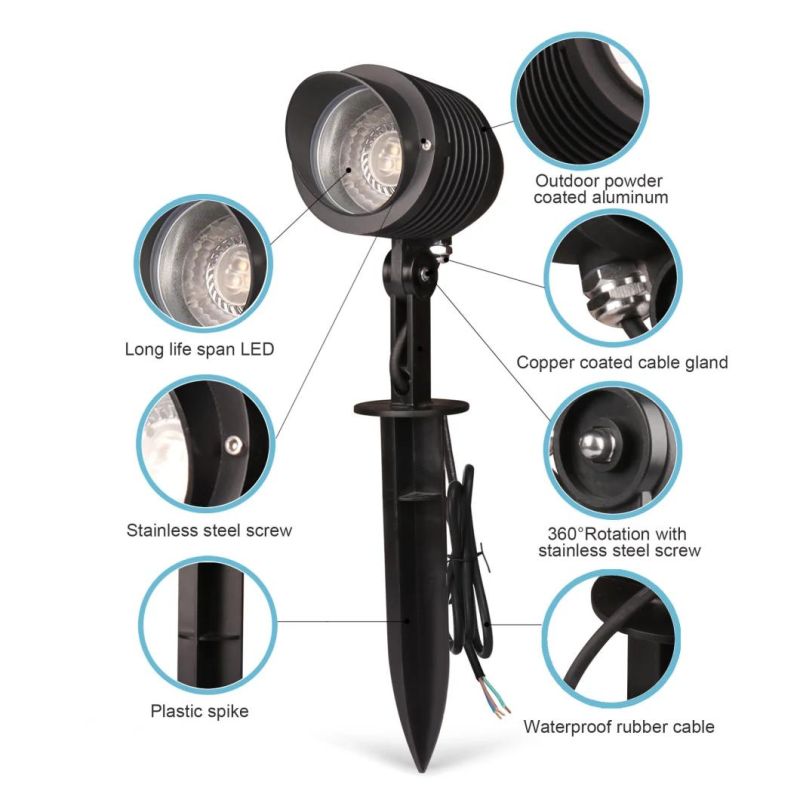 Matt Black Color IP65 COB LED Garden Spike Light for Outdoor LED Garden Light