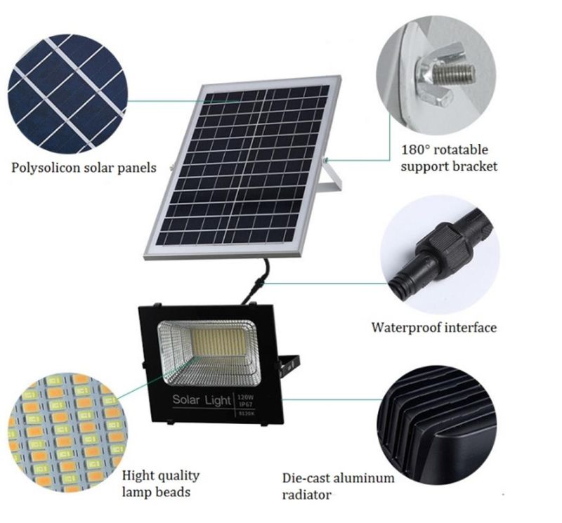 High Quality Energy Saving Rechargeable Solar Flood Light 200W with Solar Panel