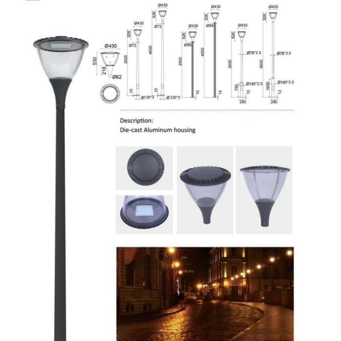 Waterproof Post Light Energy Saving Round 60W LED Garden Lamp