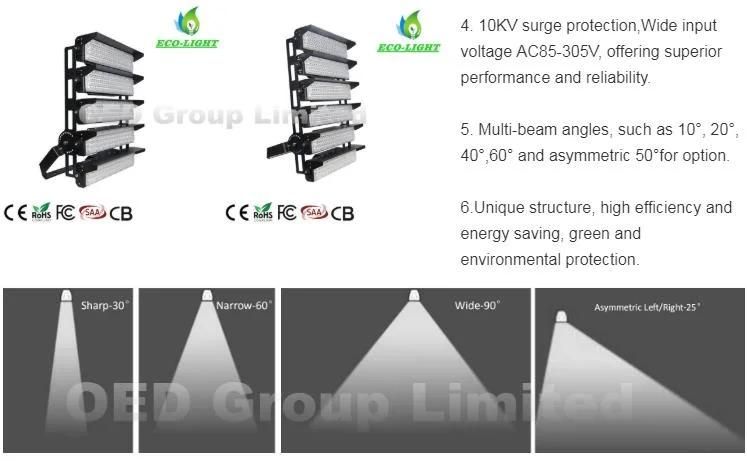 Outdoor Square Lighting Meanwell Driver IP66 Ski Resort Light LED 1000W SMD5050 LED Stadium Flood Light