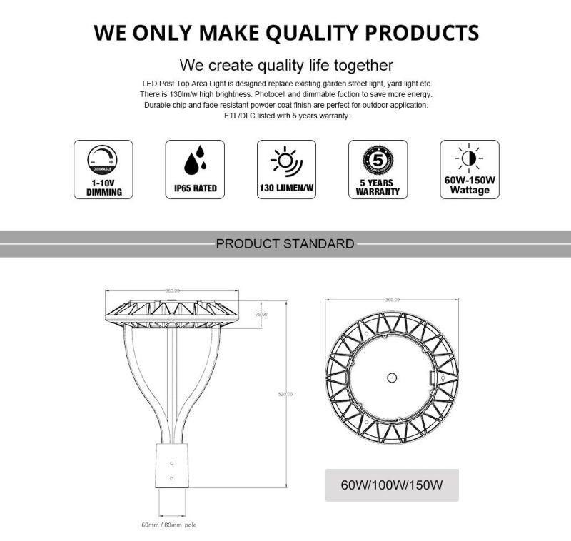 Romanso LED Street Light Garden Light 150W 130lm/W Super Brightness LED Top Post Garden Light