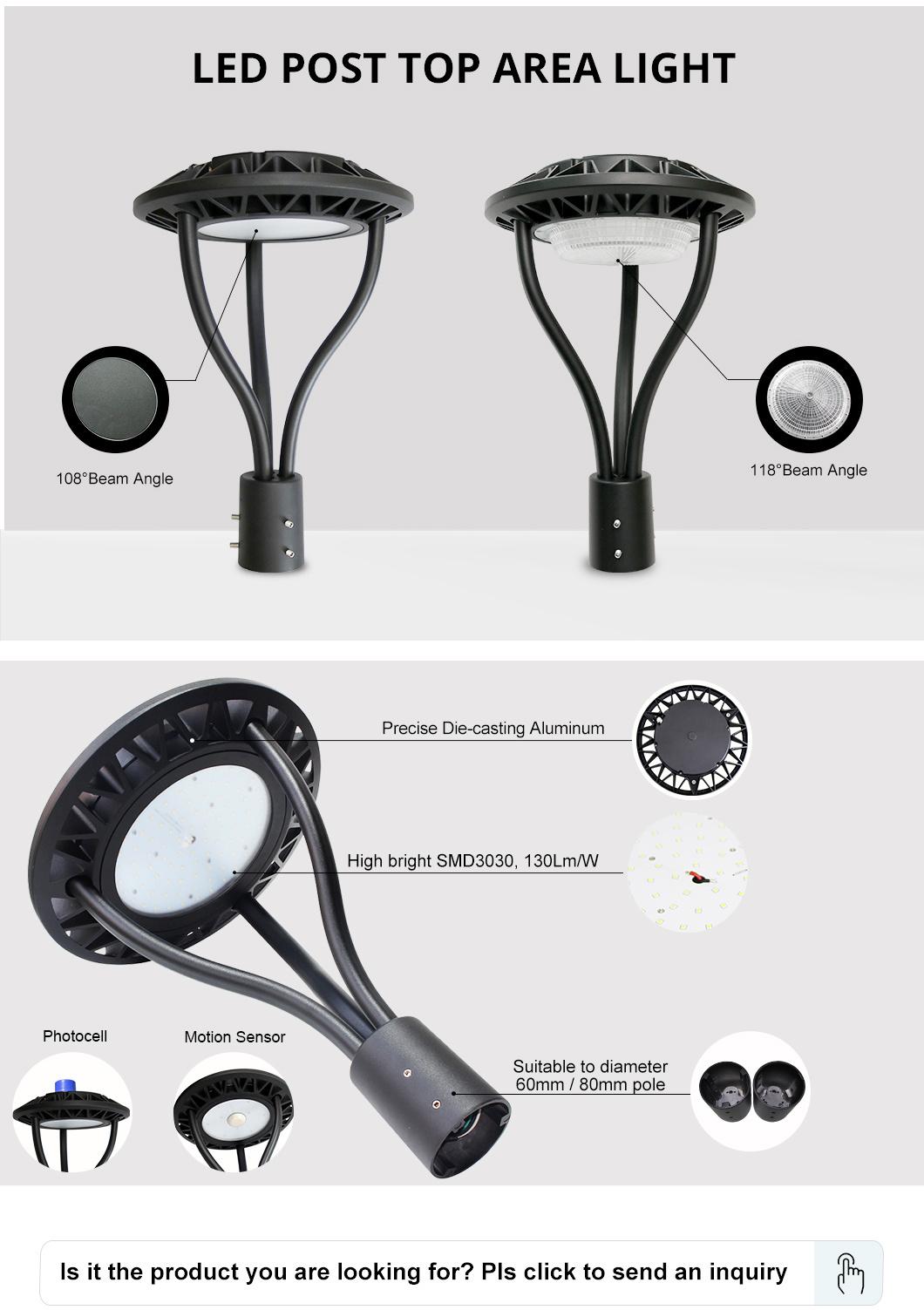 IP65 Waterproof 150W 130lm/W Photocell Sensor Available Aluminium Housing LED Top Post Light