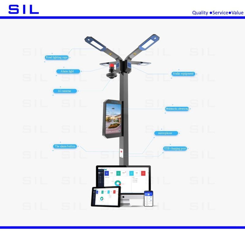 Double Arm Smart Light Pole All in One with CCTV Camera Monitoring System 200W 5g Smart Street Light