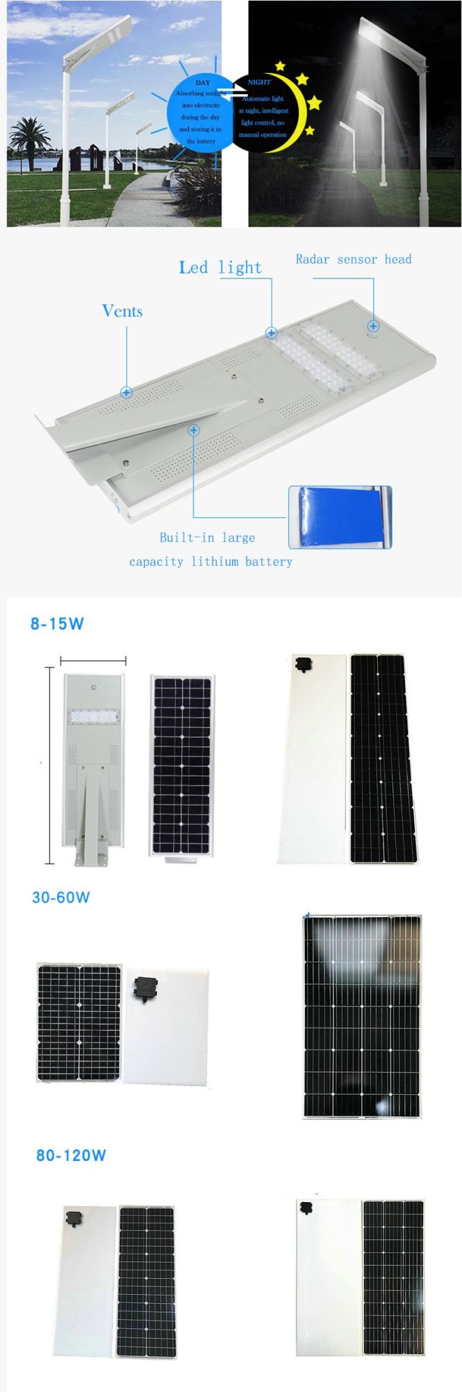 60W-120W All in One Solar Lamp LED Light Solar Street Light