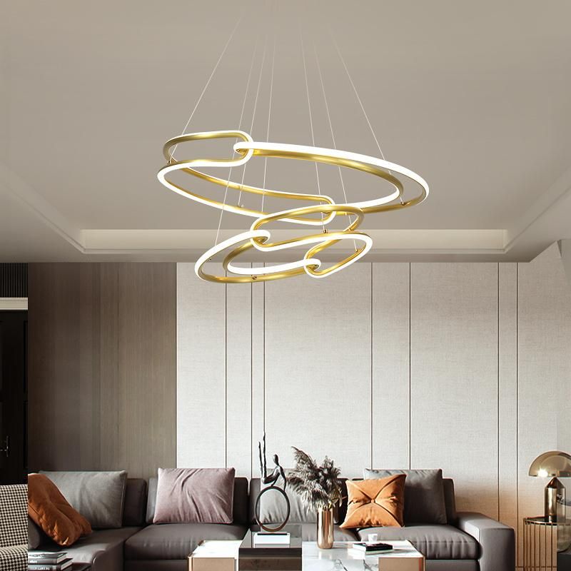 2022 Round Hanging Lighting Living Room Indoor Hanging Chandelier Gold LED Pendant Light