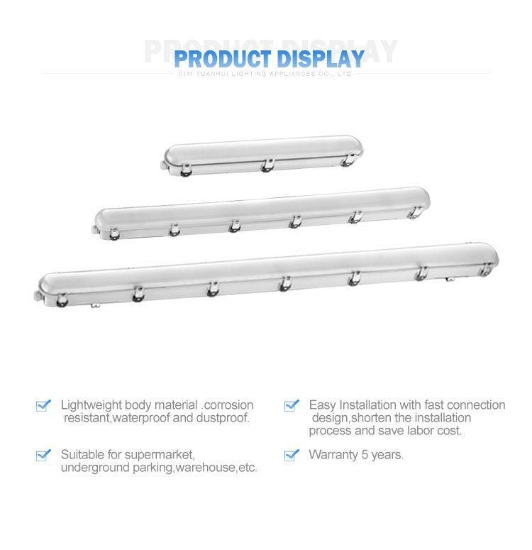 Surface Mounted SMD 2835 Dustproof LED Linear Light 36W 40W LED Tube Light IP65 Tri-Proof Light