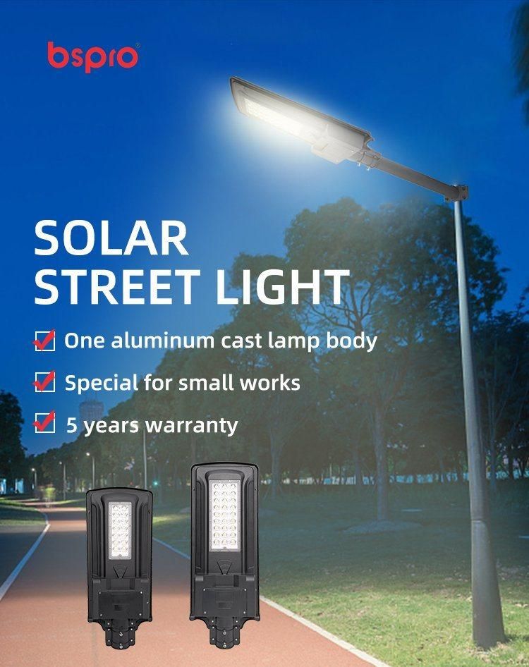 Bspro All in One Smart Lighting Lamp Outdoor IP65 High Power Black Pathway Lighting Solar Street Light