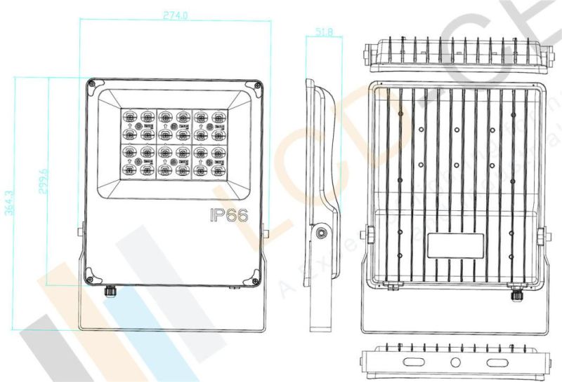 Highly Efficient LED Floodlight Designed 100W for Large Area Lighting Electronic LED Control Gear Driving 120 Lumilleds SMD3030 with Asymmetrical Distribution